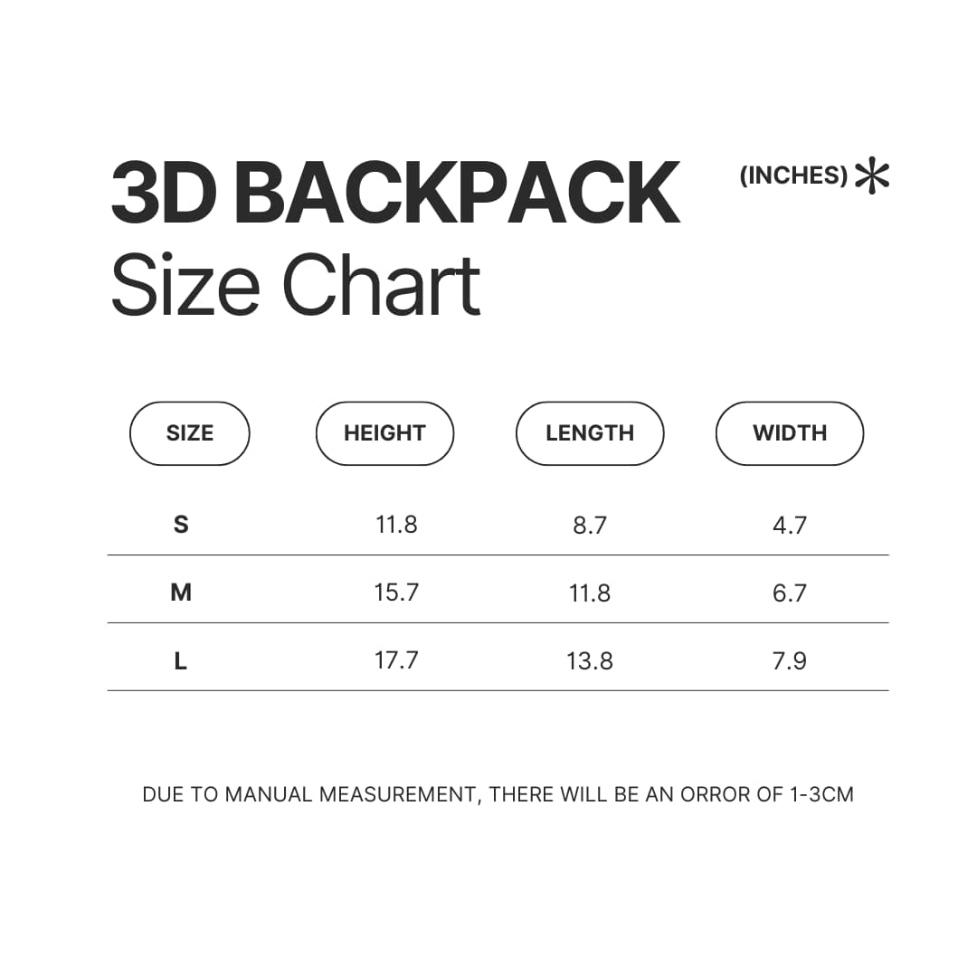 3D Backpack Size Chart - Anne Of Green Gables Store