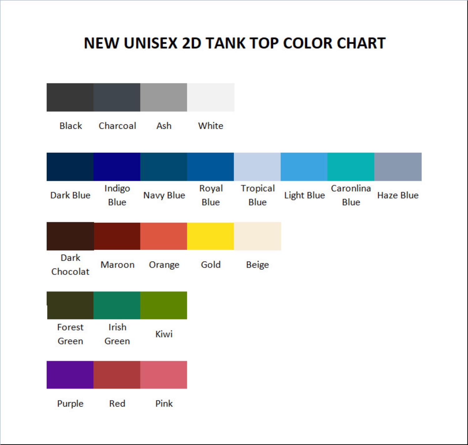 tank top color chart - Anne Of Green Gables Store