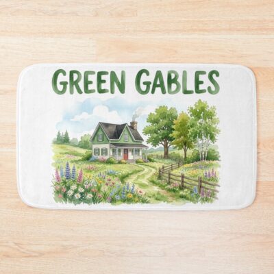 Green Gables Watercolor House And Wildflowers Bath Mat